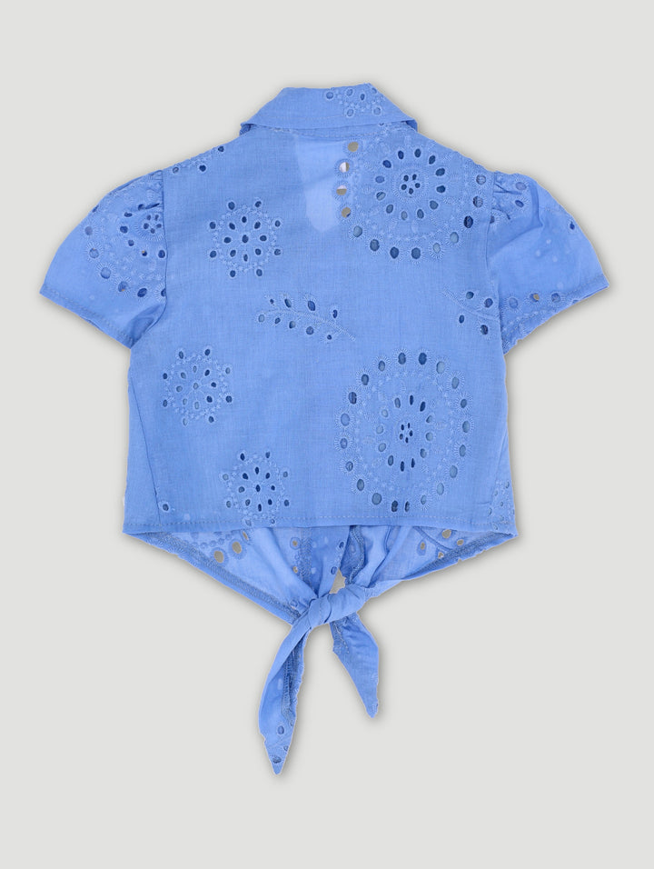 Baby Girls Lace Tie Up Shirt - Blue