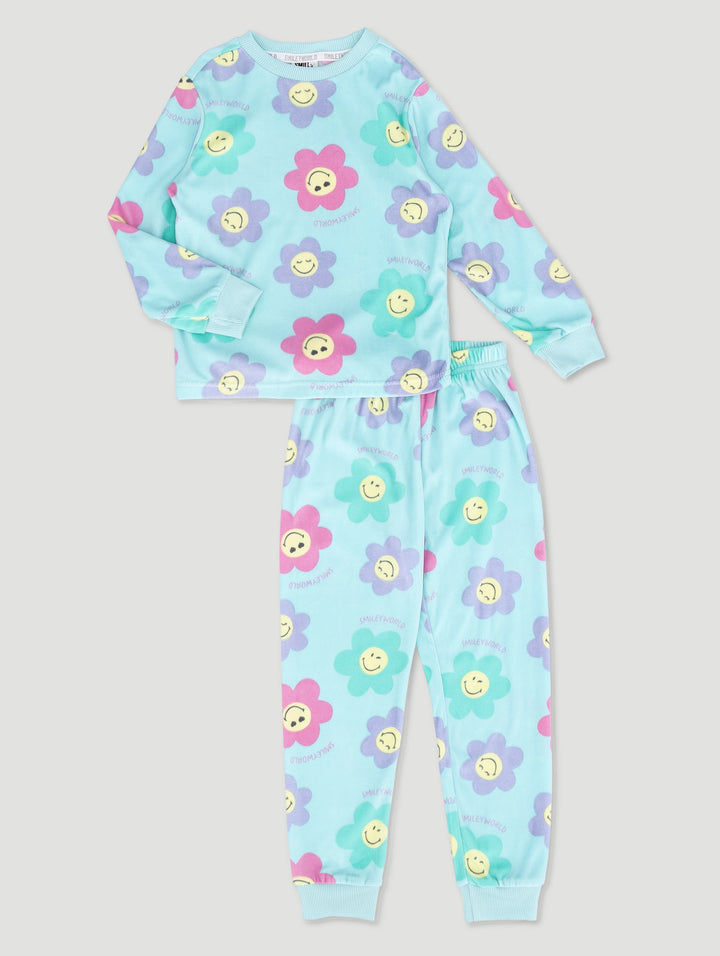 Pre-Girls Smiley Print Sleep Set - Aqua Mist Green