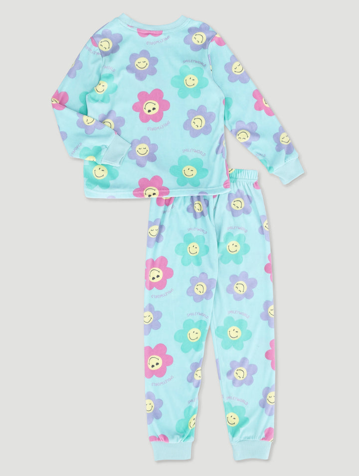 Pre-Girls Smiley Print Sleep Set - Aqua Mist Green