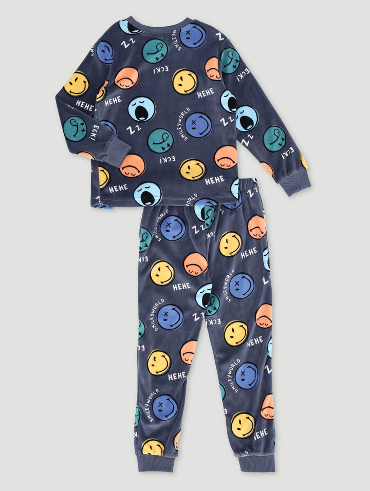 Pre-Boys Smiley Print Sleep Set - Dark Blue
