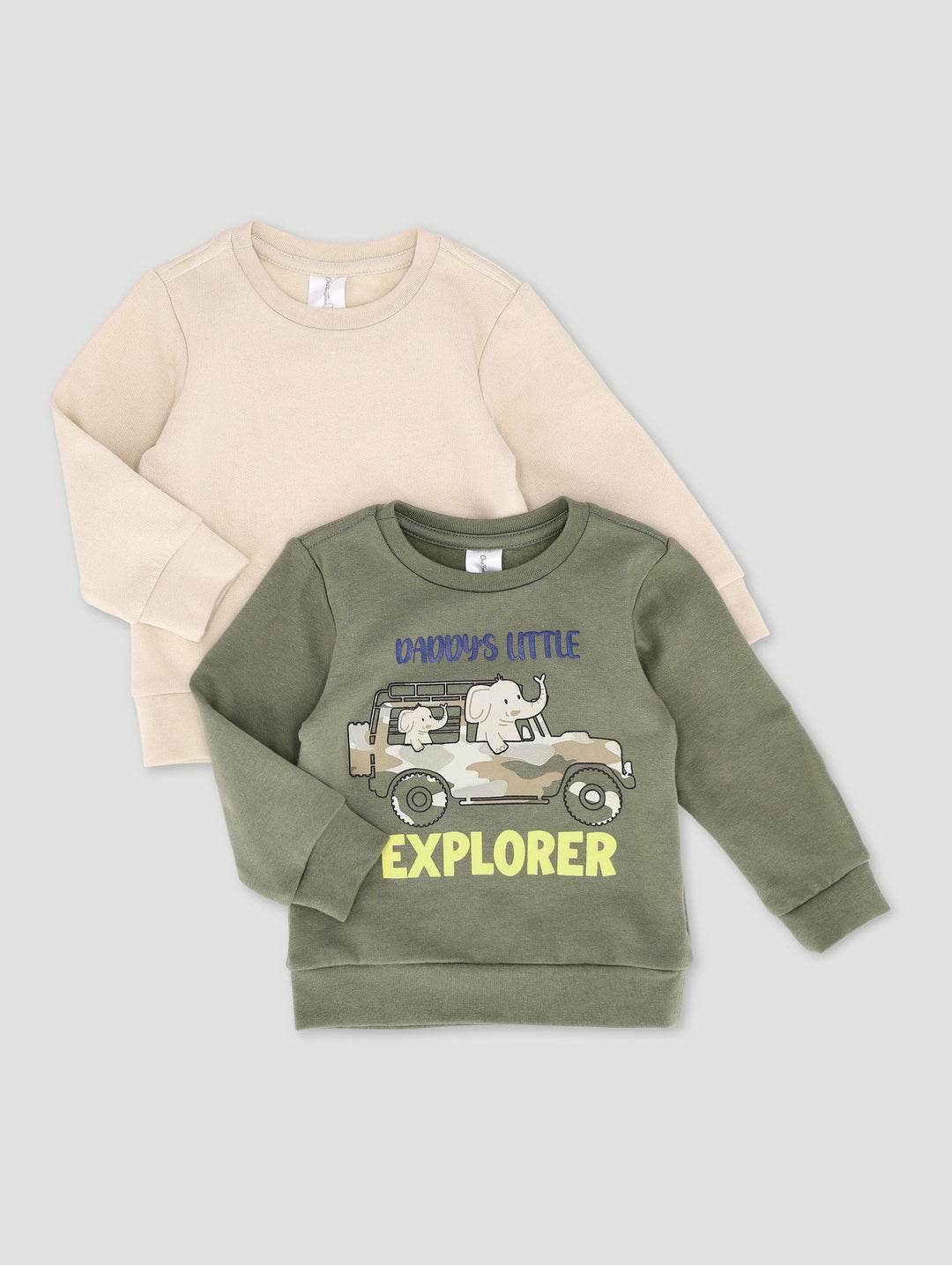 Baby Boys 2 Pack Sweat Tops - Explorer Fatigue/Off White