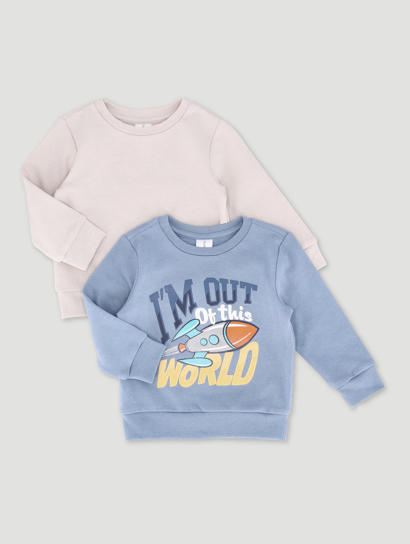Baby Boys 2 Pack Sweat Tops - Denim Blue/Grey