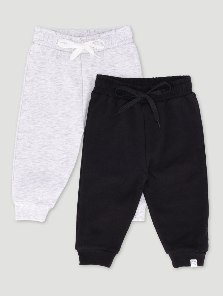 Baby Girls 2 Pack Keep Smiling Colour Block Joggers - Grey Melange/Black