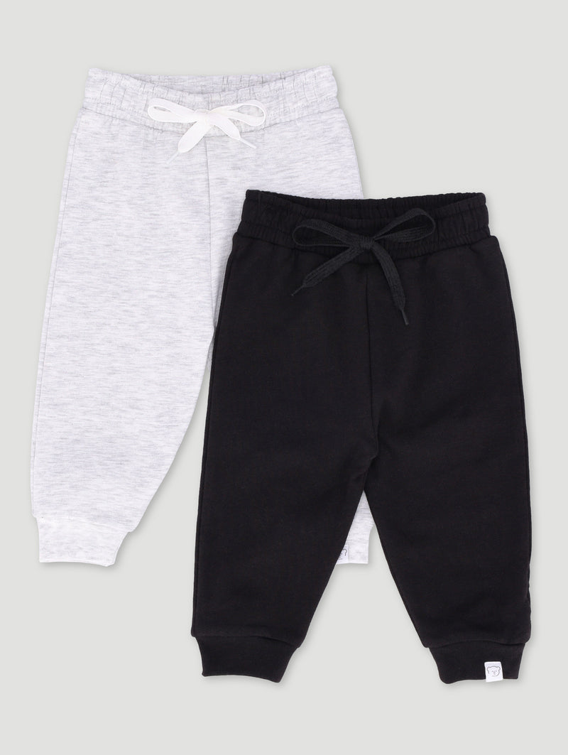 Baby Girls 2 Pack Keep Smiling Colour Block Joggers - Grey Melange/Black