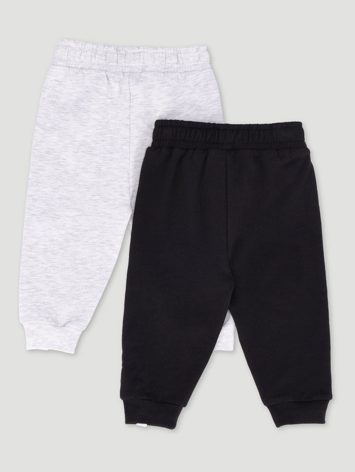 Baby Girls 2 Pack Keep Smiling Colour Block Joggers - Grey Melange/Black
