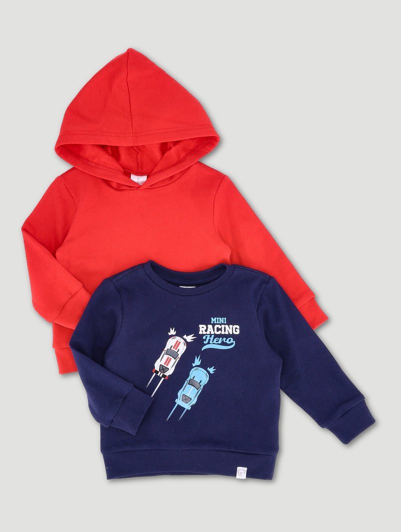 Baby Boys 2 Pack Sweat Top - Red/Navy