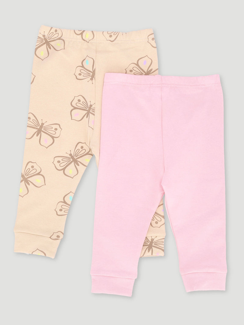 Baby Girls 2 Pack Butterfly Print Legging - Pink/Stone