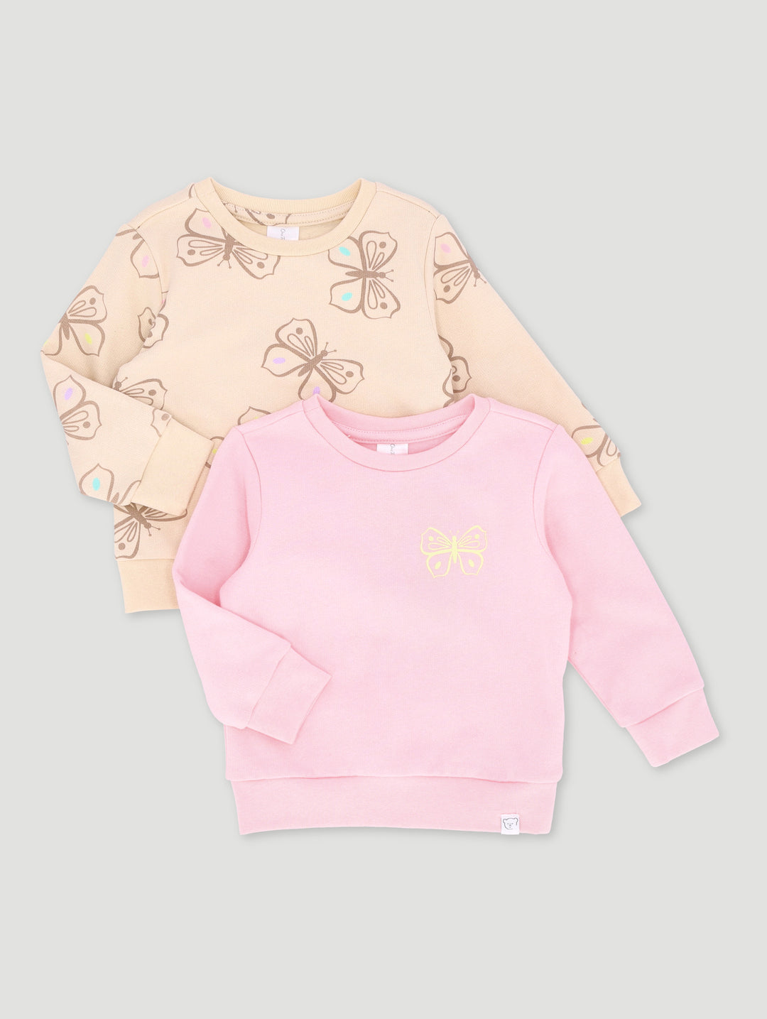 Baby Girls 2 Pack Butterfly Print Sweat Top - Brown/Pink