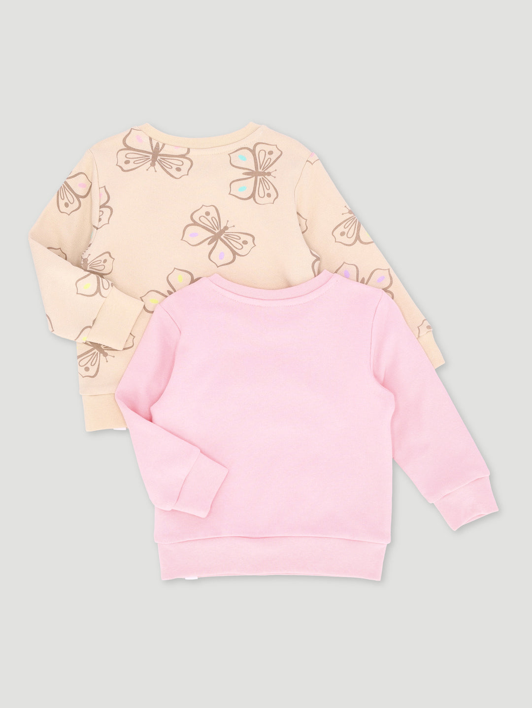 Baby Girls 2 Pack Butterfly Print Sweat Top - Brown/Pink