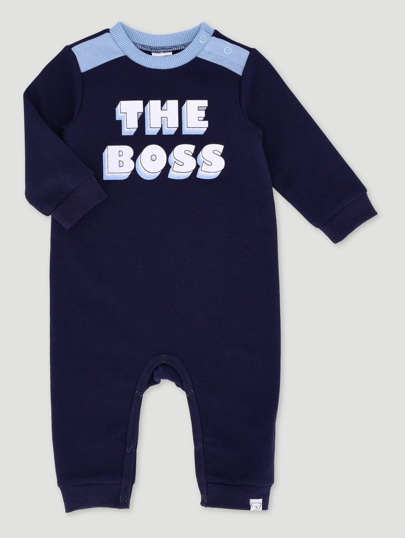 Baby Boys The Boss Slogan Sleepsuit - Dark Navy