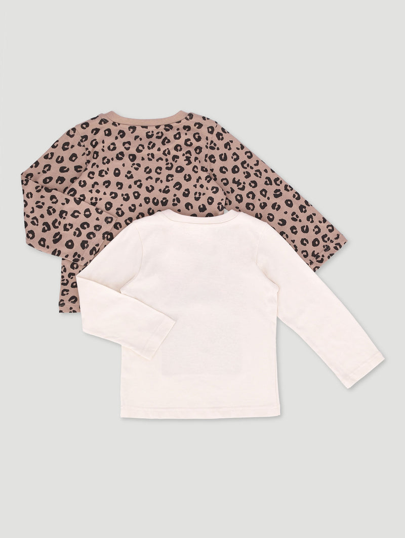 Pre-Girls 2 Pack Animal Print Long Sleeve T-Shirts - Stone