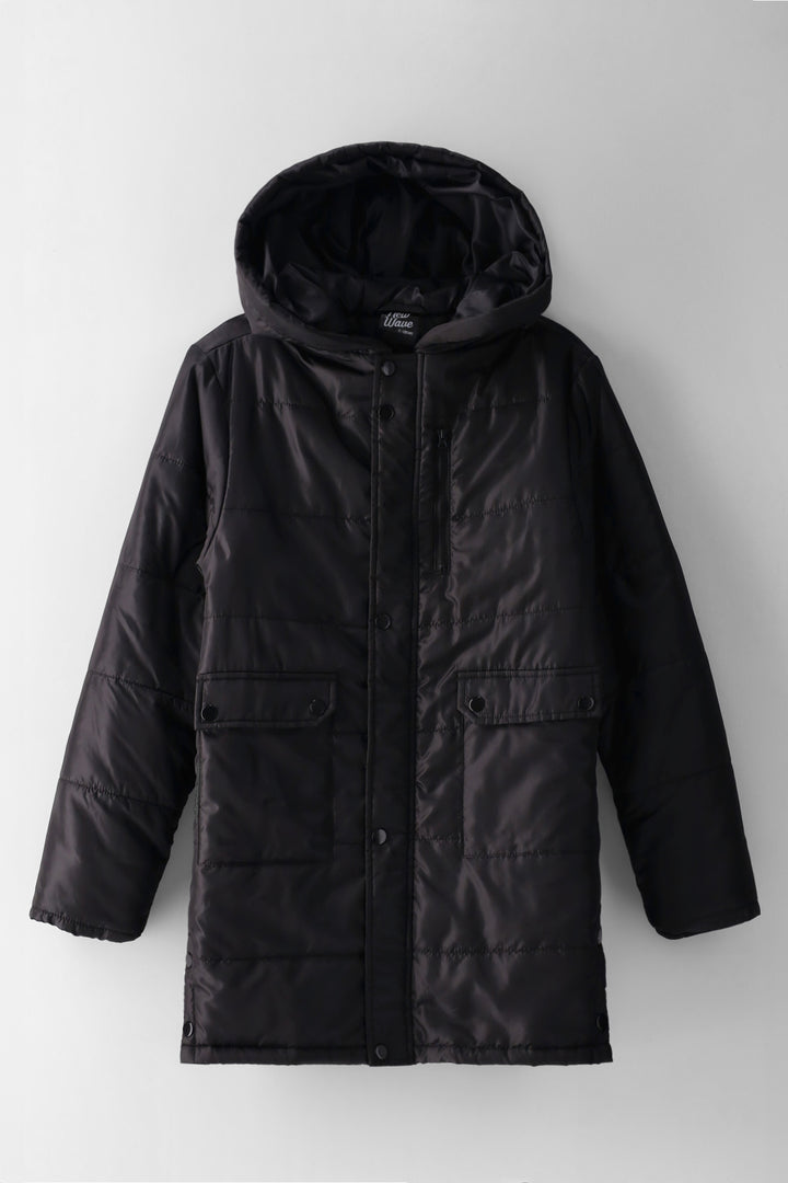 Boys Quilted Parker Jacket - Black