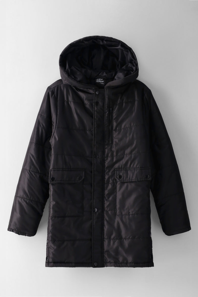 Boys Quilted Parker Jacket - Black