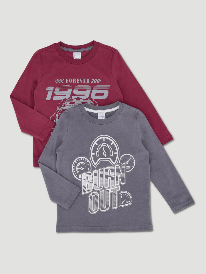 Pre-Boys 2 Pack Long Sleeve Racing Tees - Red/Grey