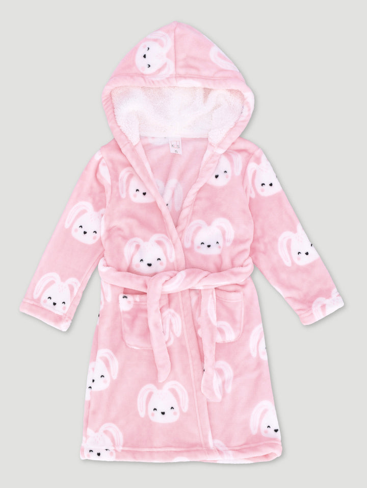 Pre-Girls Bunnies Print Sherpa Lined Gown - Pink