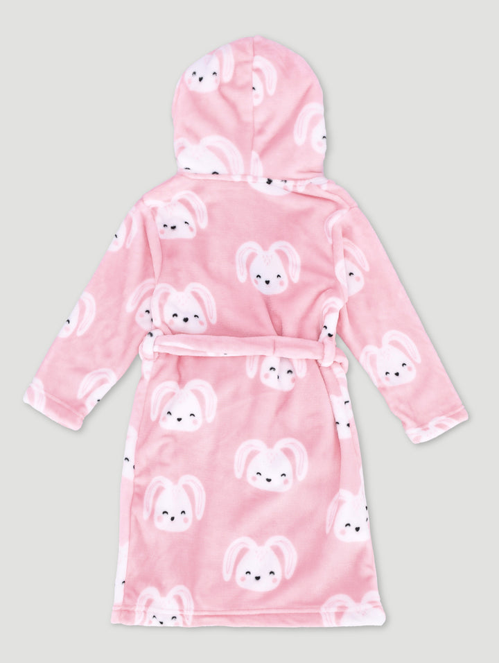 Pre-Girls Bunnies Print Sherpa Lined Gown - Pink