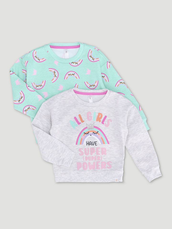 Pre-Girls 2 Pack Rainbow Print Tracktops - Grey Melange/Sky Blue