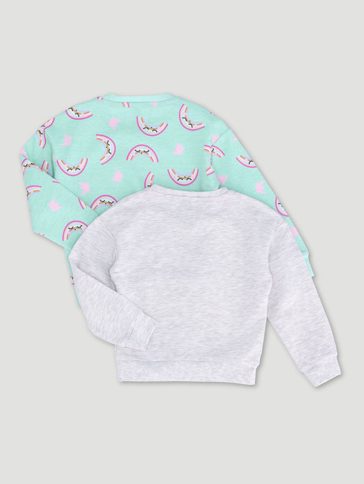 Pre-Girls 2 Pack Rainbow Print Tracktops - Grey Melange/Sky Blue