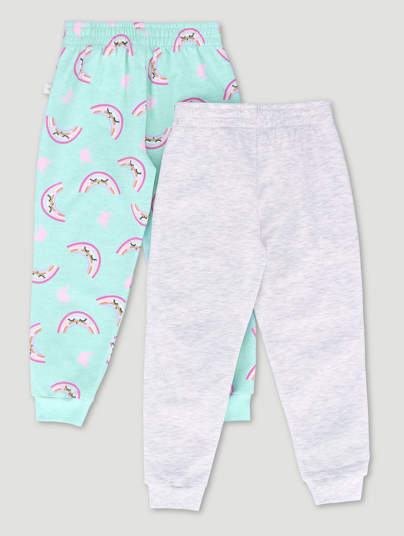 Pre-Girls 2 Pack Plain & Rainbow Print Jogger - Grey Melange/Sky Blue