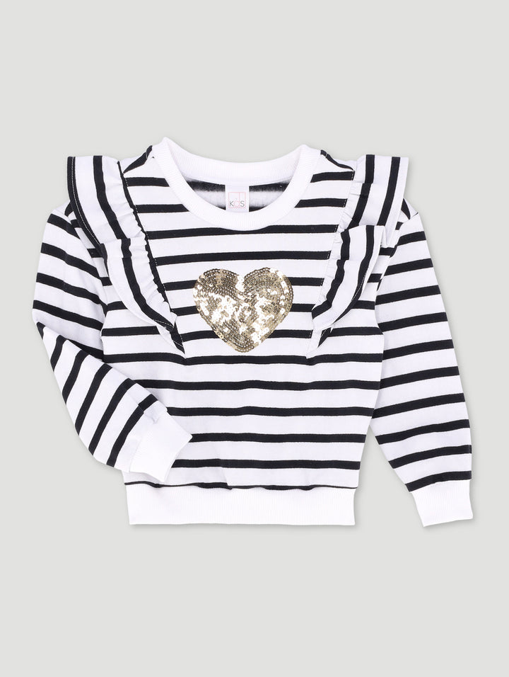 Pre-Girls Stripe Heart Track Top With Shoulder Frill - Multi
