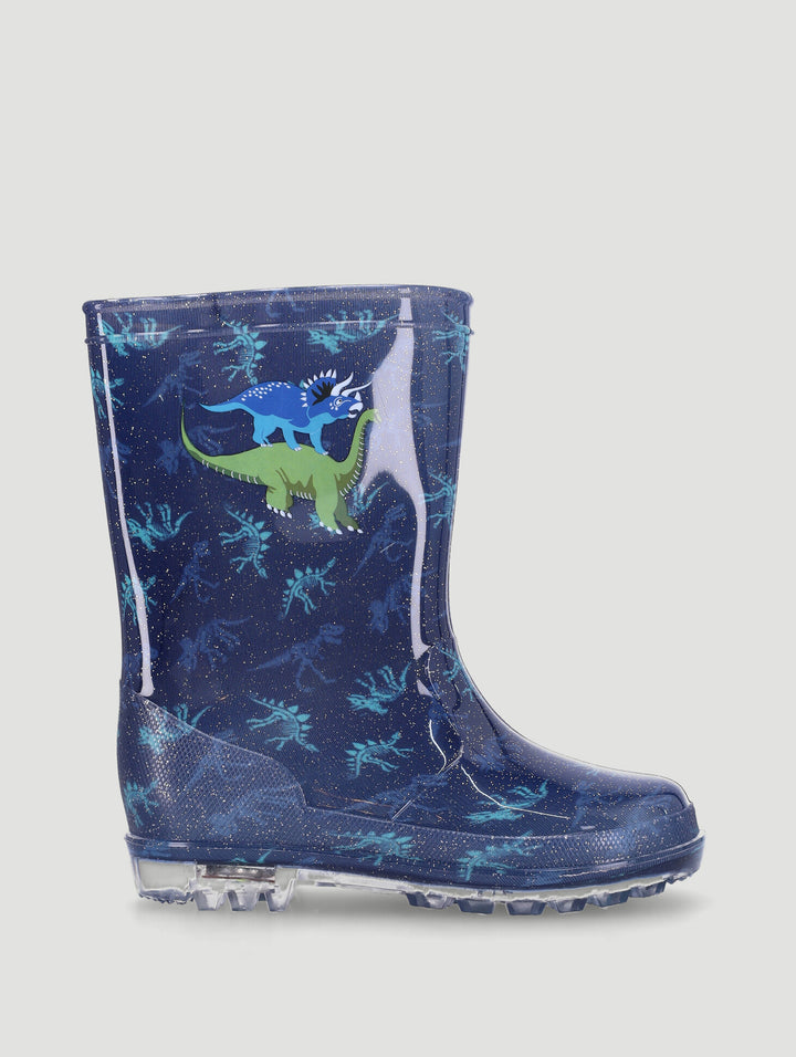 Pre-Boys Dino Lightup Wellington Boots - Navy