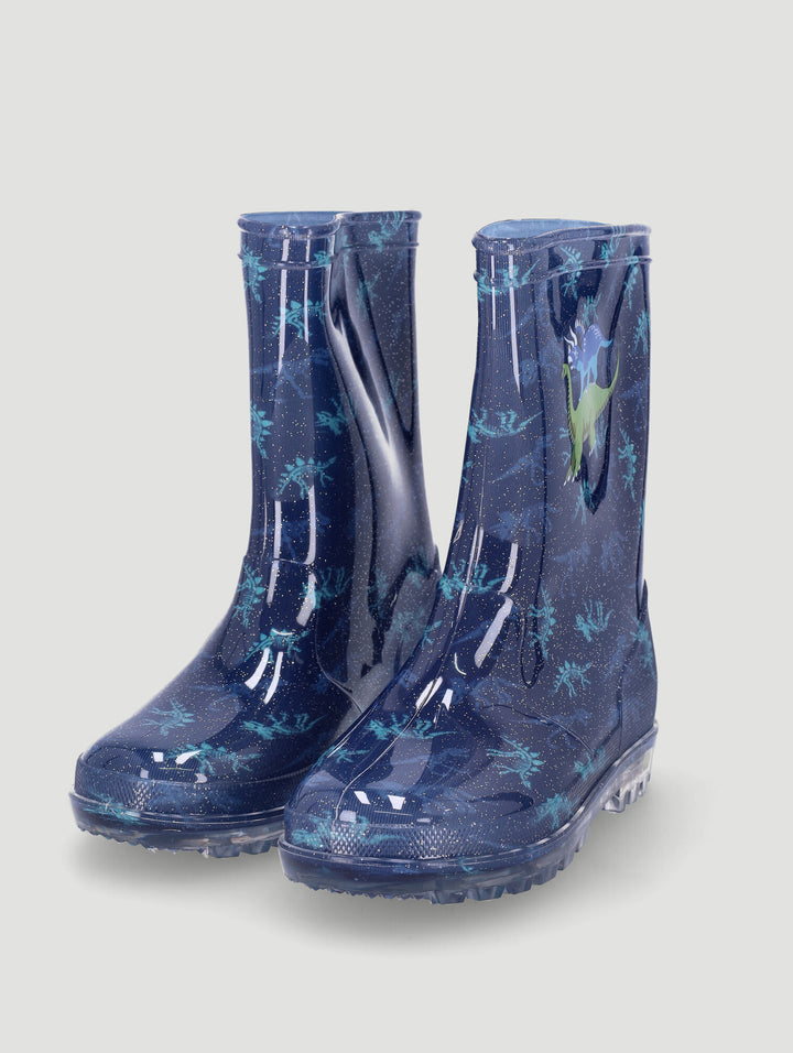 Pre-Boys Dino Lightup Wellington Boots - Navy