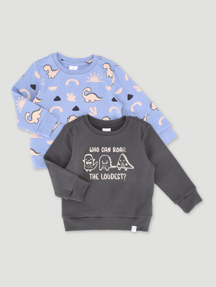 Baby Boys 2 Pack Brushed Dino Print Fleece Top