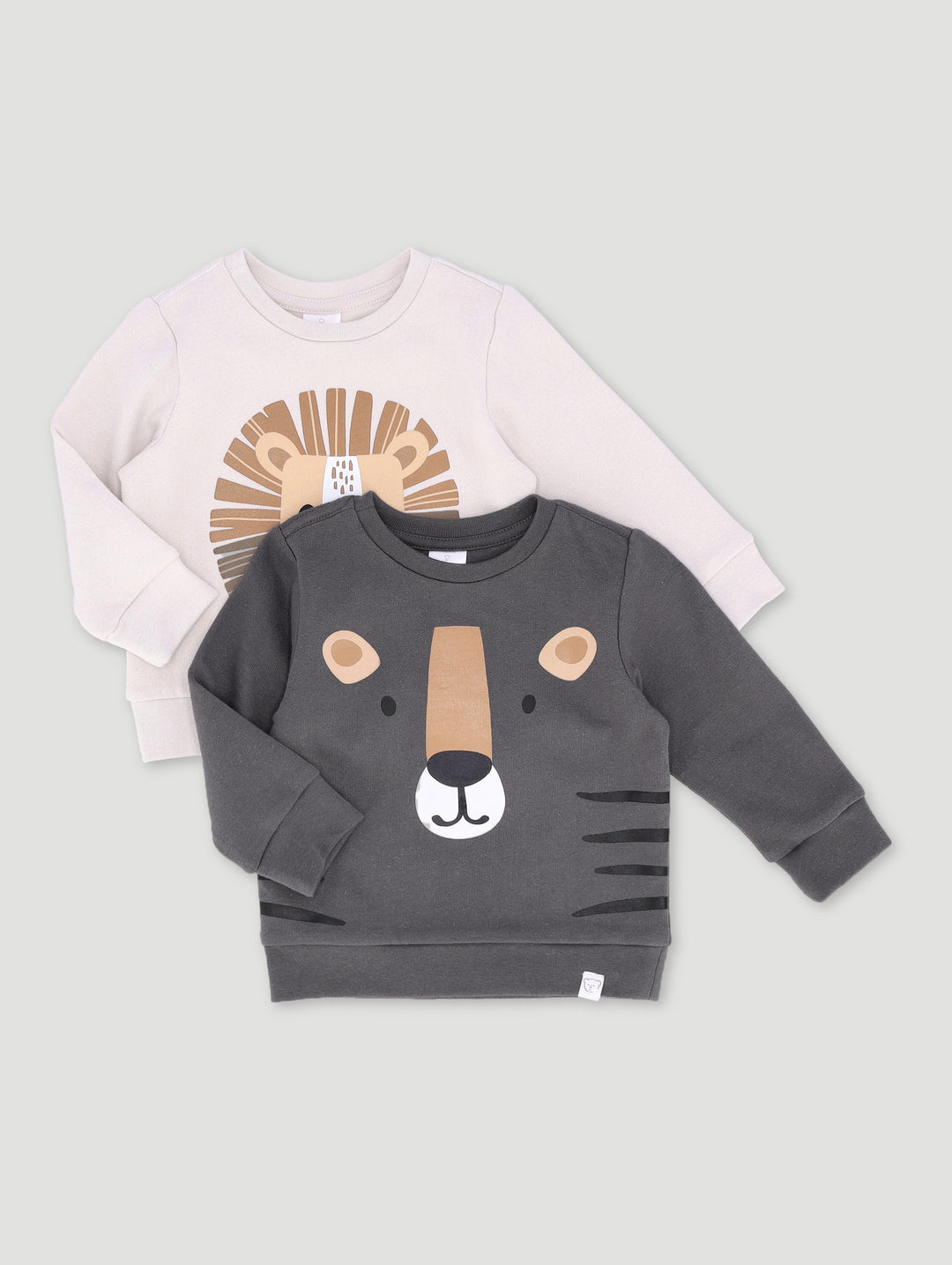 Baby Boys 2 Pack Stripe Lion Brushed Fleece Top - Grey