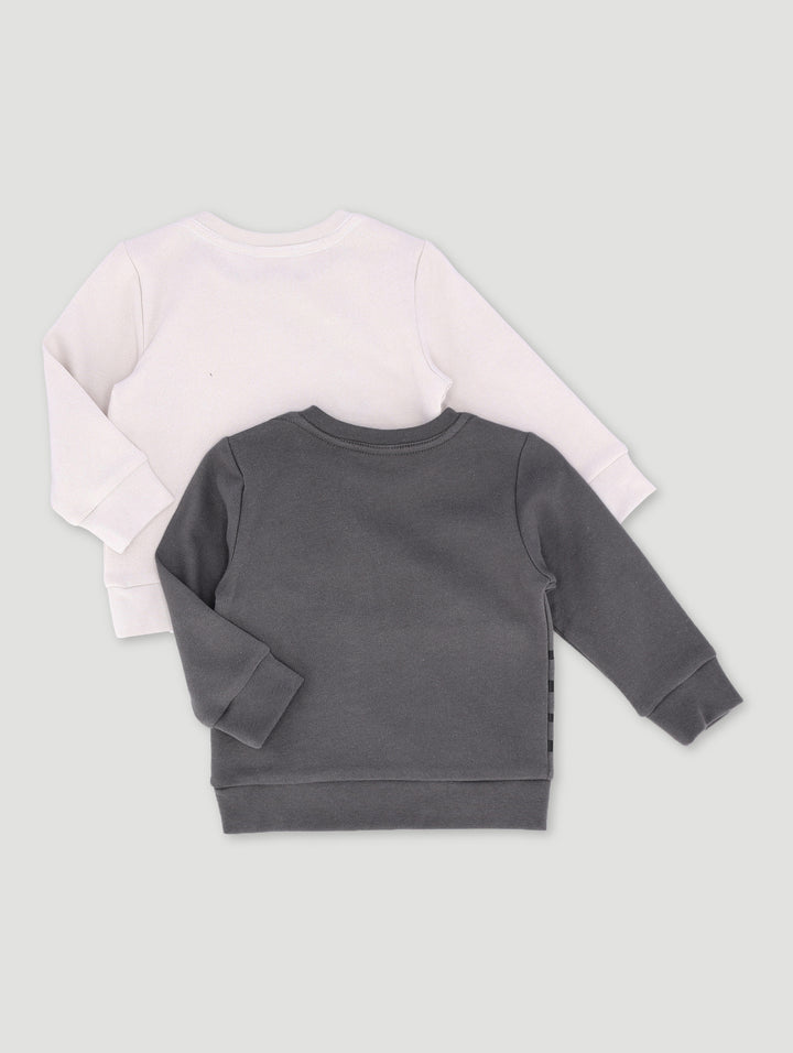 Baby Boys 2 Pack Stripe Lion Brushed Fleece Top - Grey