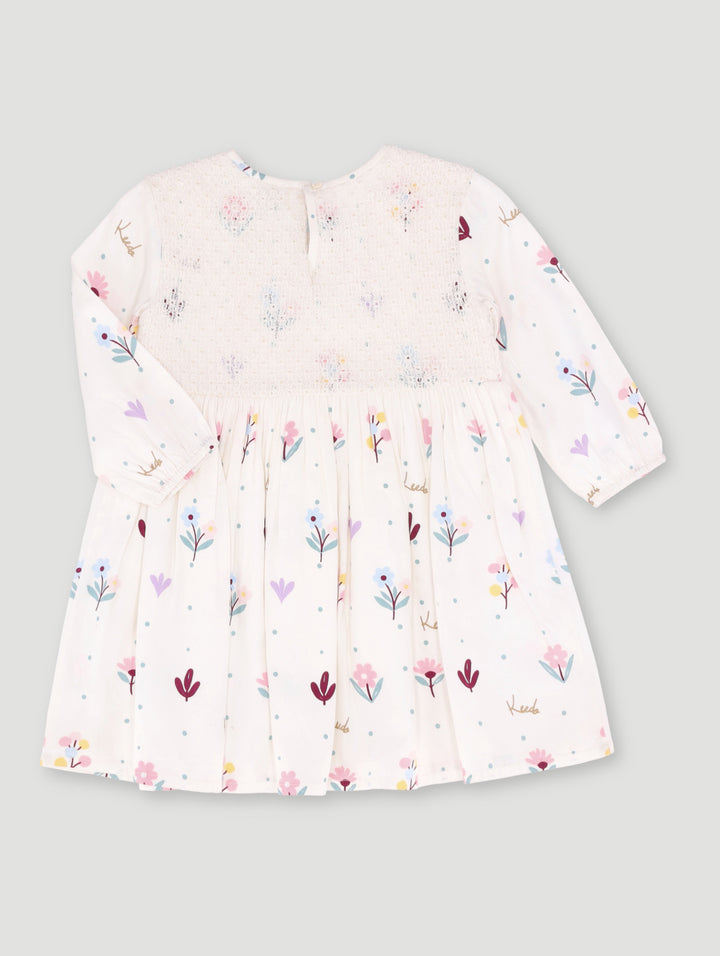 Keedo Girls Viscose Floral Fashion Dress - Sand