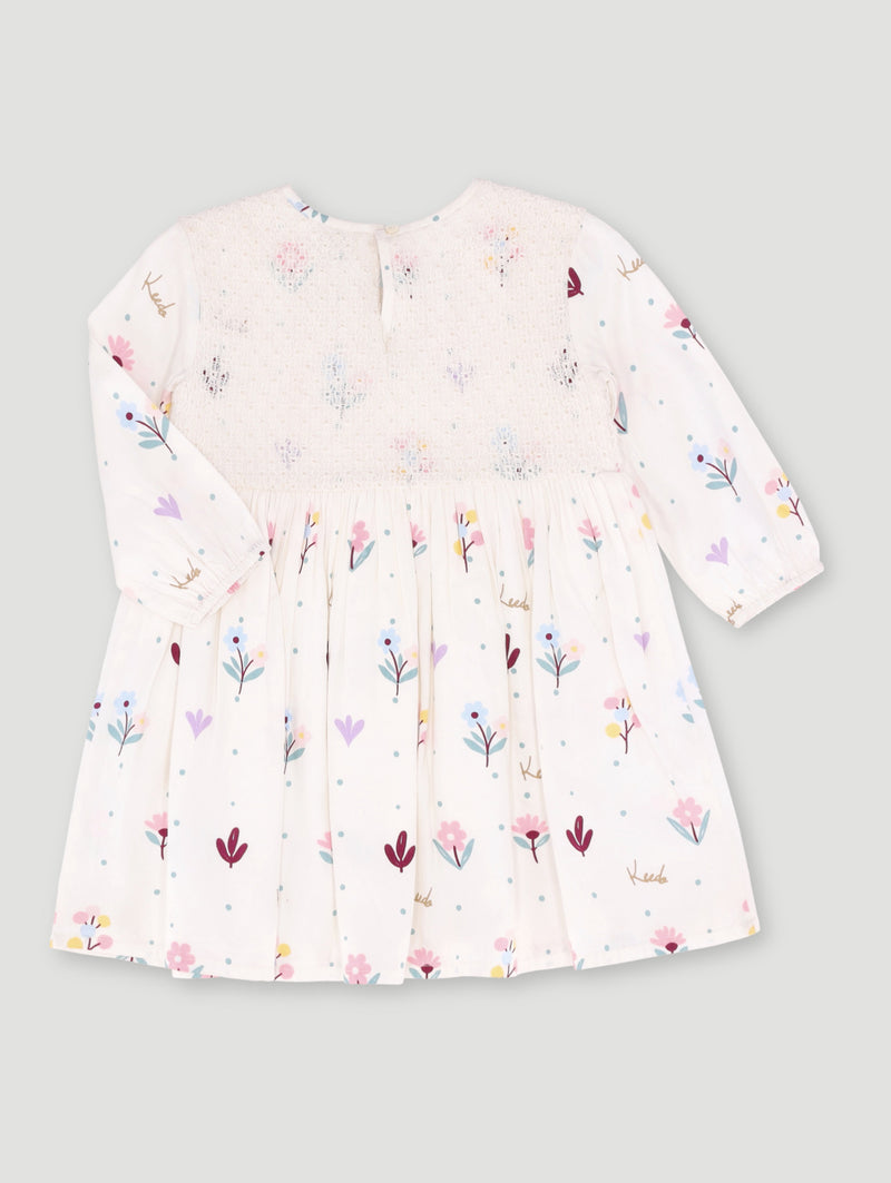 Keedo Girls Viscose Floral Fashion Dress - Sand