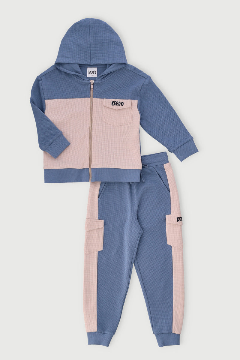 Keedo Pre-Boys Waffle Colour Block Track Set - Blue