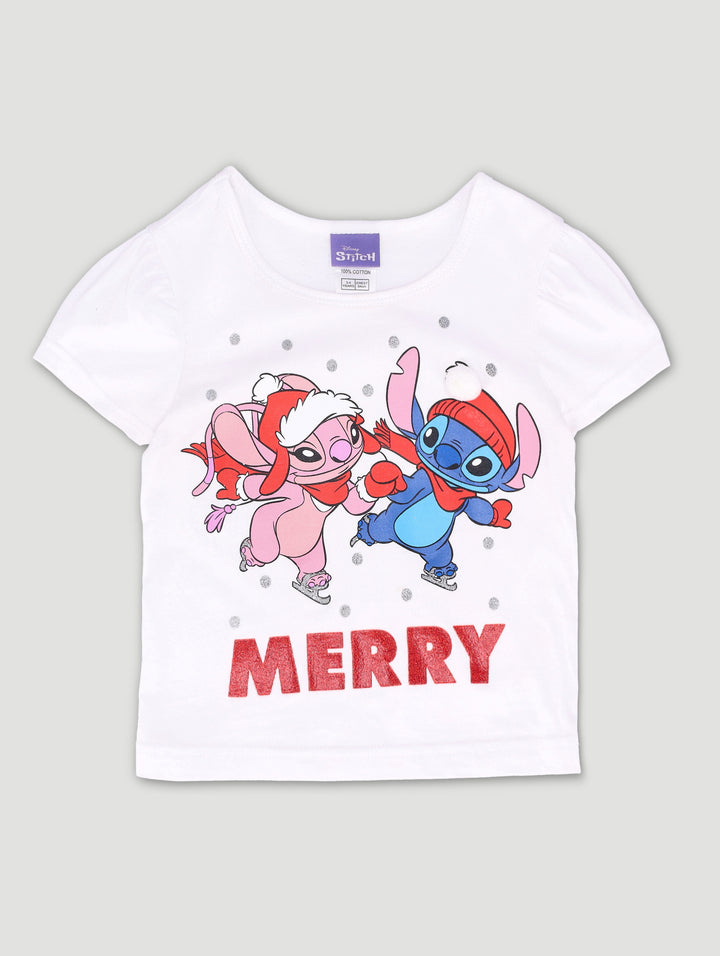 Pre-Girls Stitch Christmas Tee - White