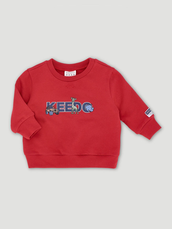 Keedo Baby Boys Red Safari Logo Fleece Top