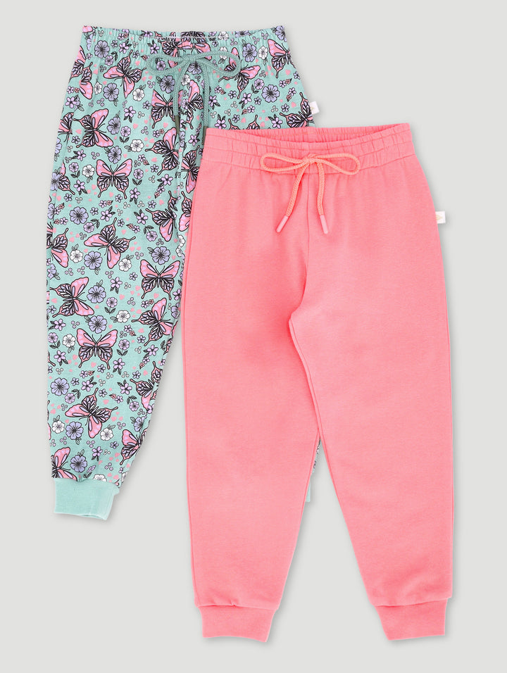 Pre-Girls 2 Pack Butterfly Print & Plain Joggers - Multi
