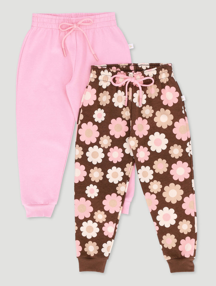 Pre-Girls 2 Pack Floral Print Trackpants - Brown/Pink