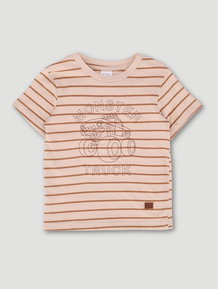 Pre-Boys Stripe Tee - Cream/Tan