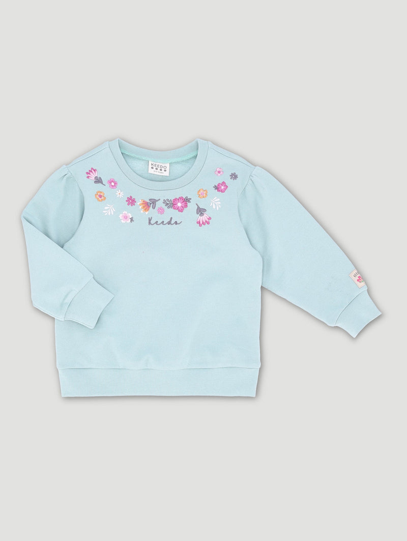 Keedo Girls Mint Logo Sweat Top with Embroidered Flower Details
