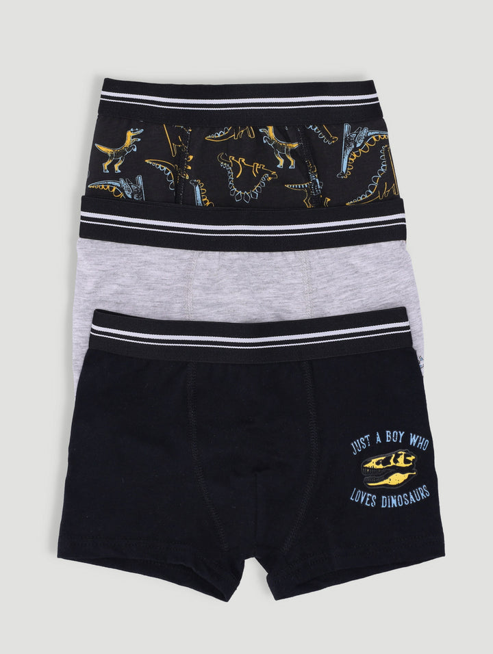 Pre-Boys 3 Pack Printed Dino Boxers - Black