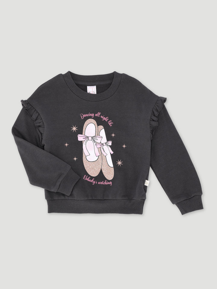 Pre-Girls Shoulder Frill Ballet Tracktop - Charcoal