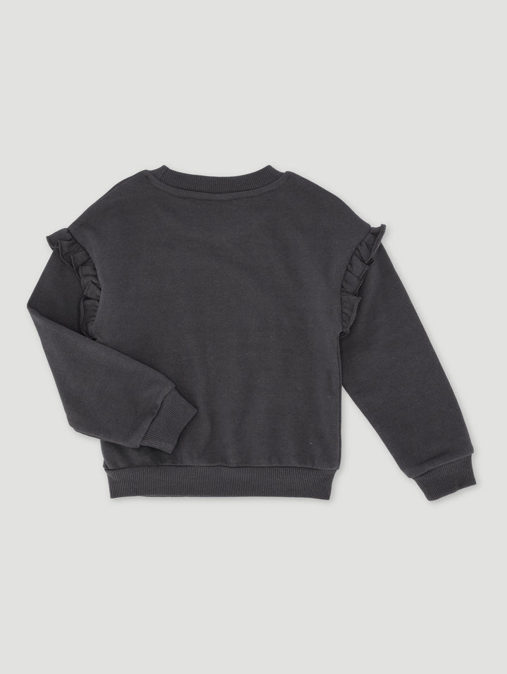 Pre-Girls Shoulder Frill Ballet Tracktop - Charcoal