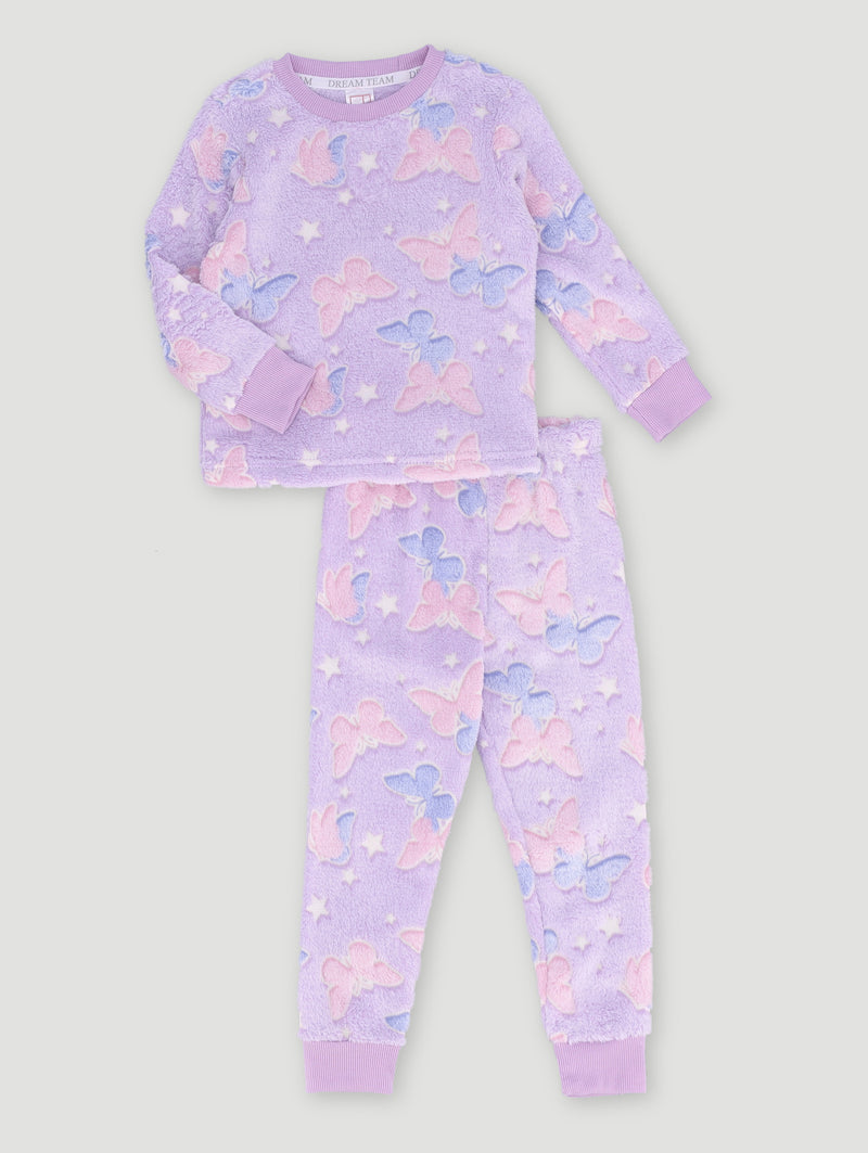 Pre-Girls Glow In The Dark Stars Long Sleeve Sleep Set - Pink/Purple