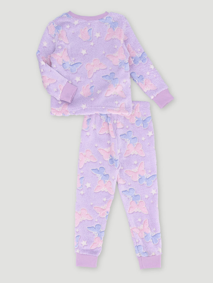 Pre-Girls Glow In The Dark Stars Long Sleeve Sleep Set - Pink/Purple