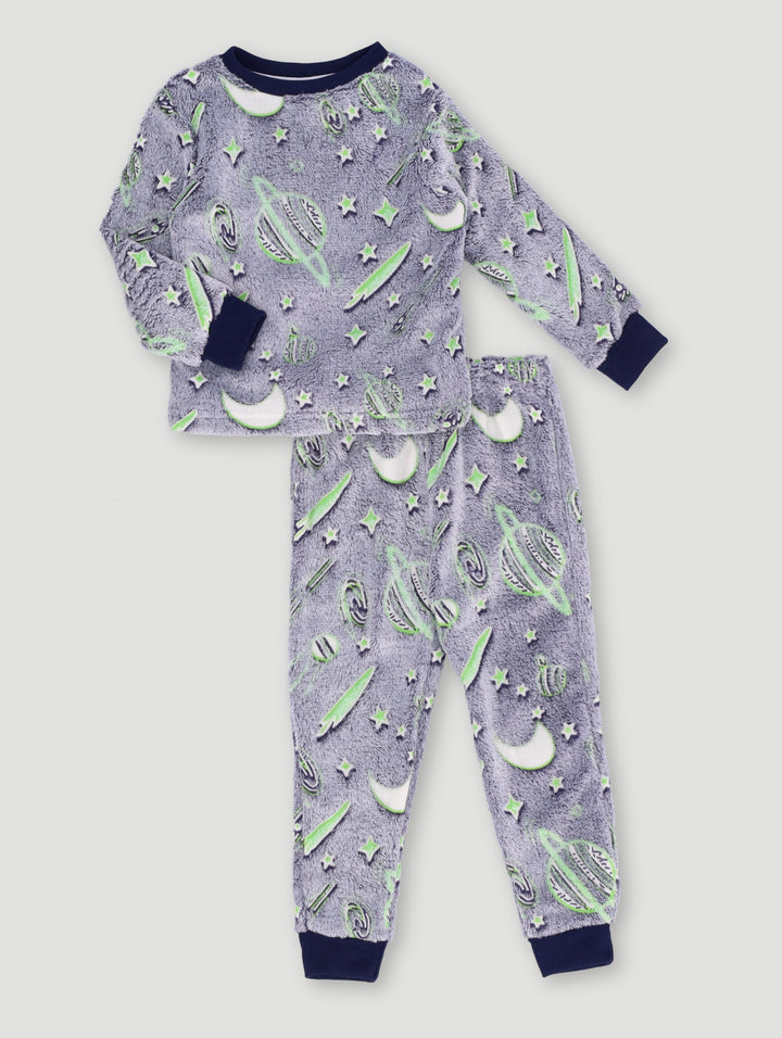 Pre-Boys Glow In The Dark Space Long Sleeve Sleep Set - Navy