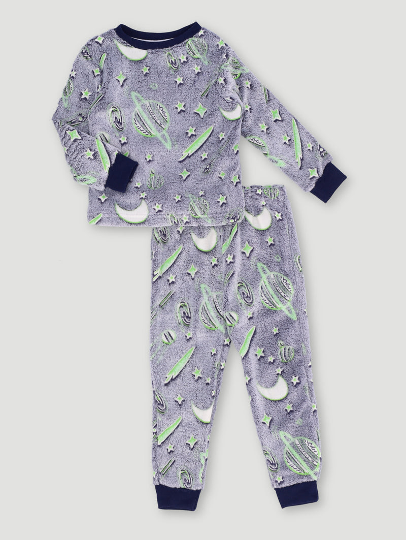 Pre-Boys Glow In The Dark Space Long Sleeve Sleep Set - Navy