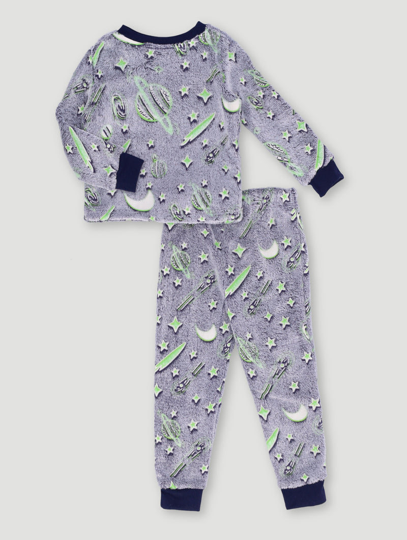 Pre-Boys Glow In The Dark Space Long Sleeve Sleep Set - Navy