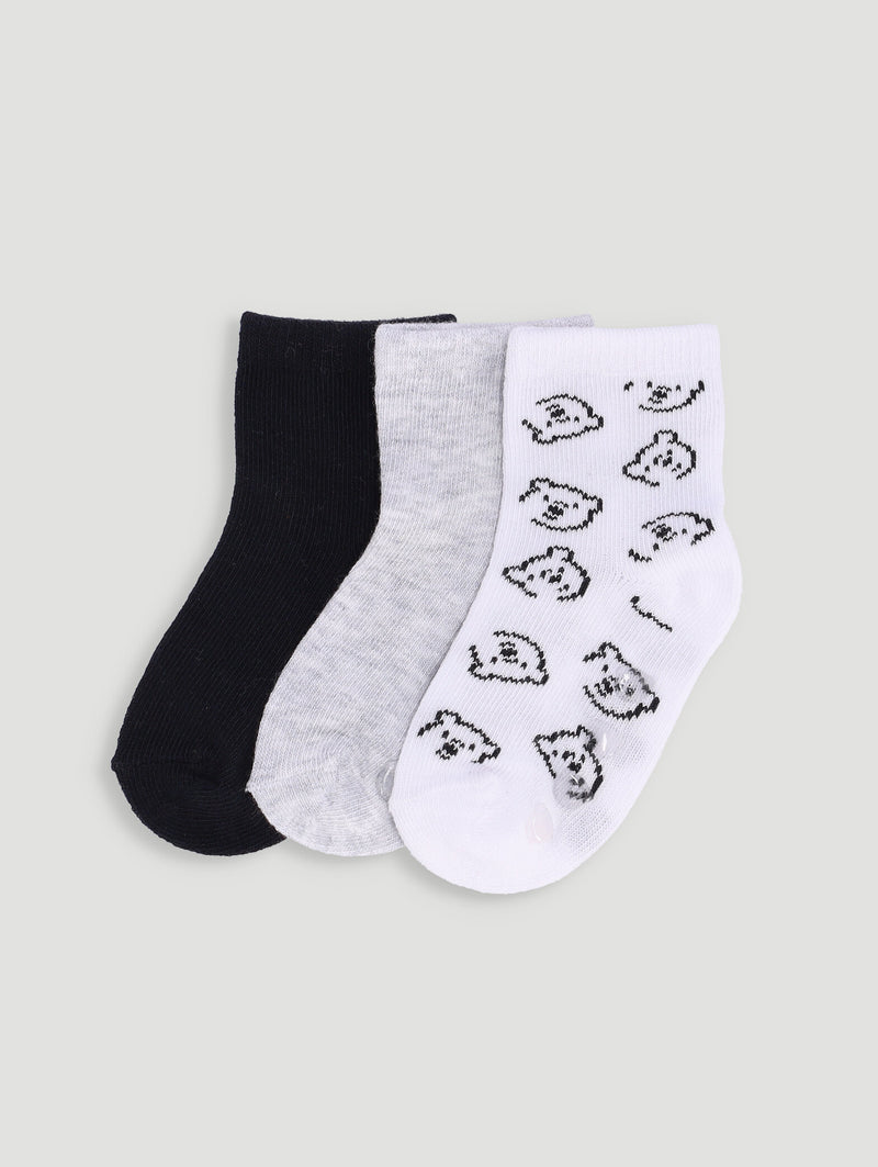 Baby Girls 3 Pack Cotton Socks - Black/White/Grey