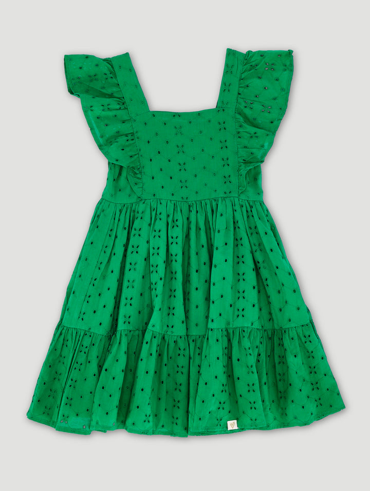 Pre-Girls Anglaise Dress - Green