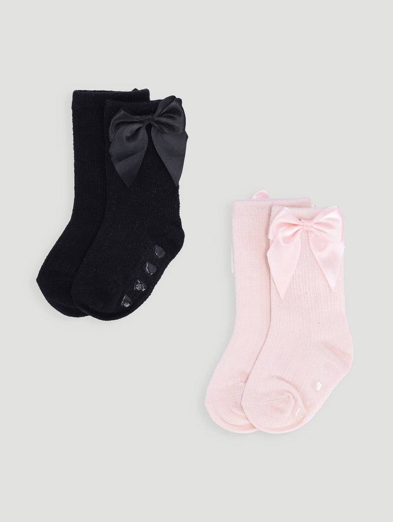 Baby Girls 2 Pack Knee High Socks - Black/Beige