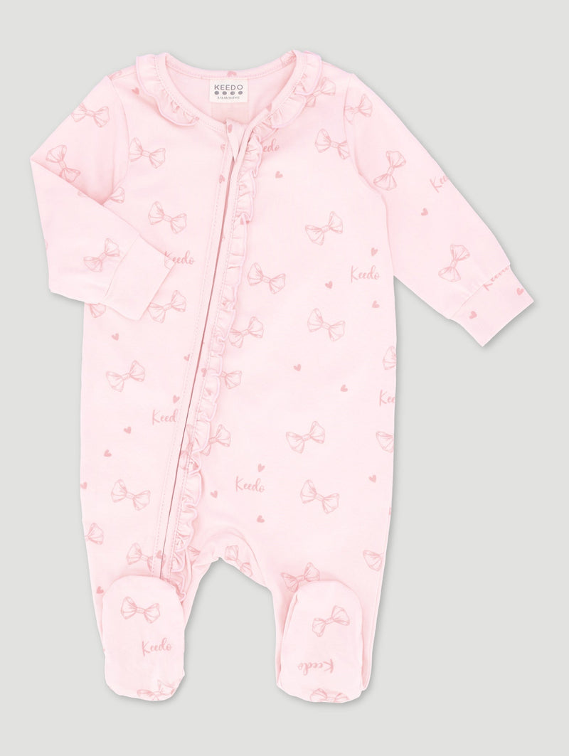 Keedo Baby Girls Pink Bow Cotton Lycra Sleepsuit